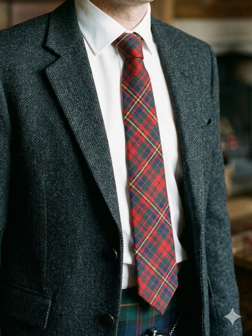 Red Plaid Tie Highlander Cameron Tartan Tie  Lochcarron Green & Red Plaid